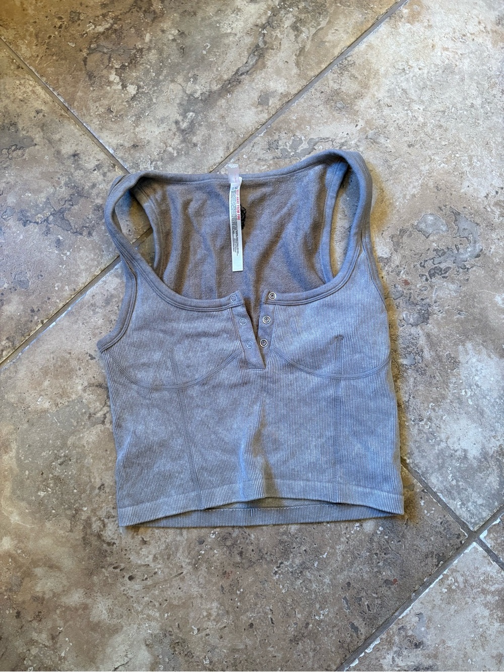 Free People Movement Ribbed Henley Tank Top - Gray